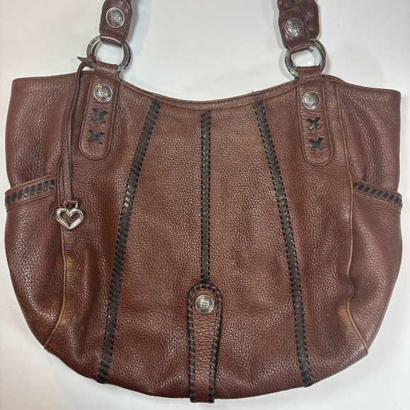 Brighton Two Tone Brown Leather Purse Satchel Shoulder Bag Heart Charm D523425 - Picture 2 of 11